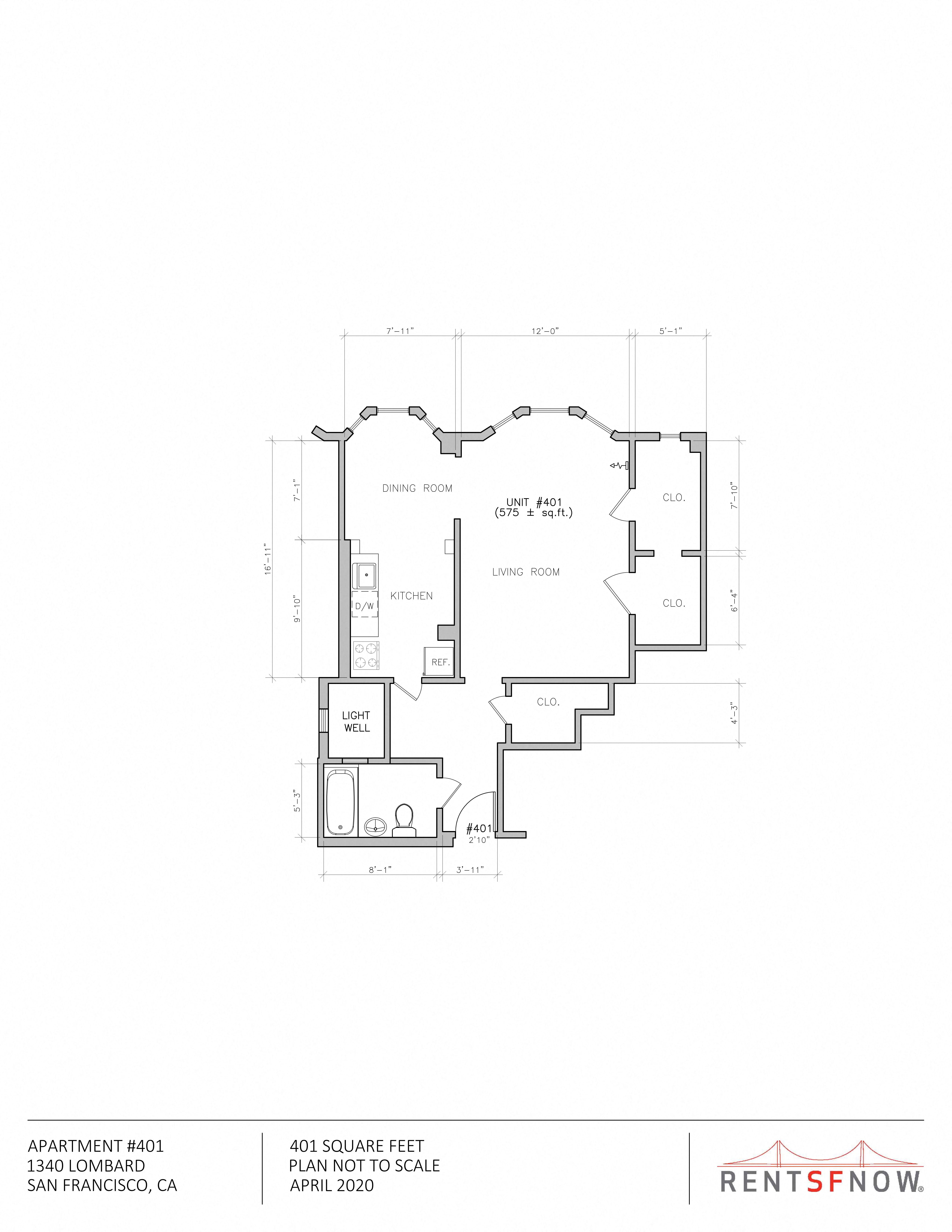 Floor plan for 1 bed, 1 bath, 891 sqft
